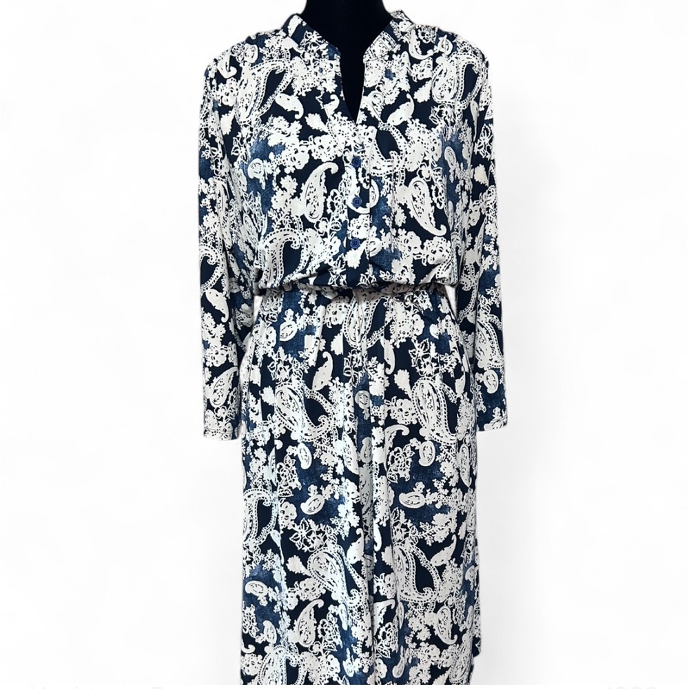 Unbranded Black And White Paisley Print Long Sleeves Women's Dress XL NWOT